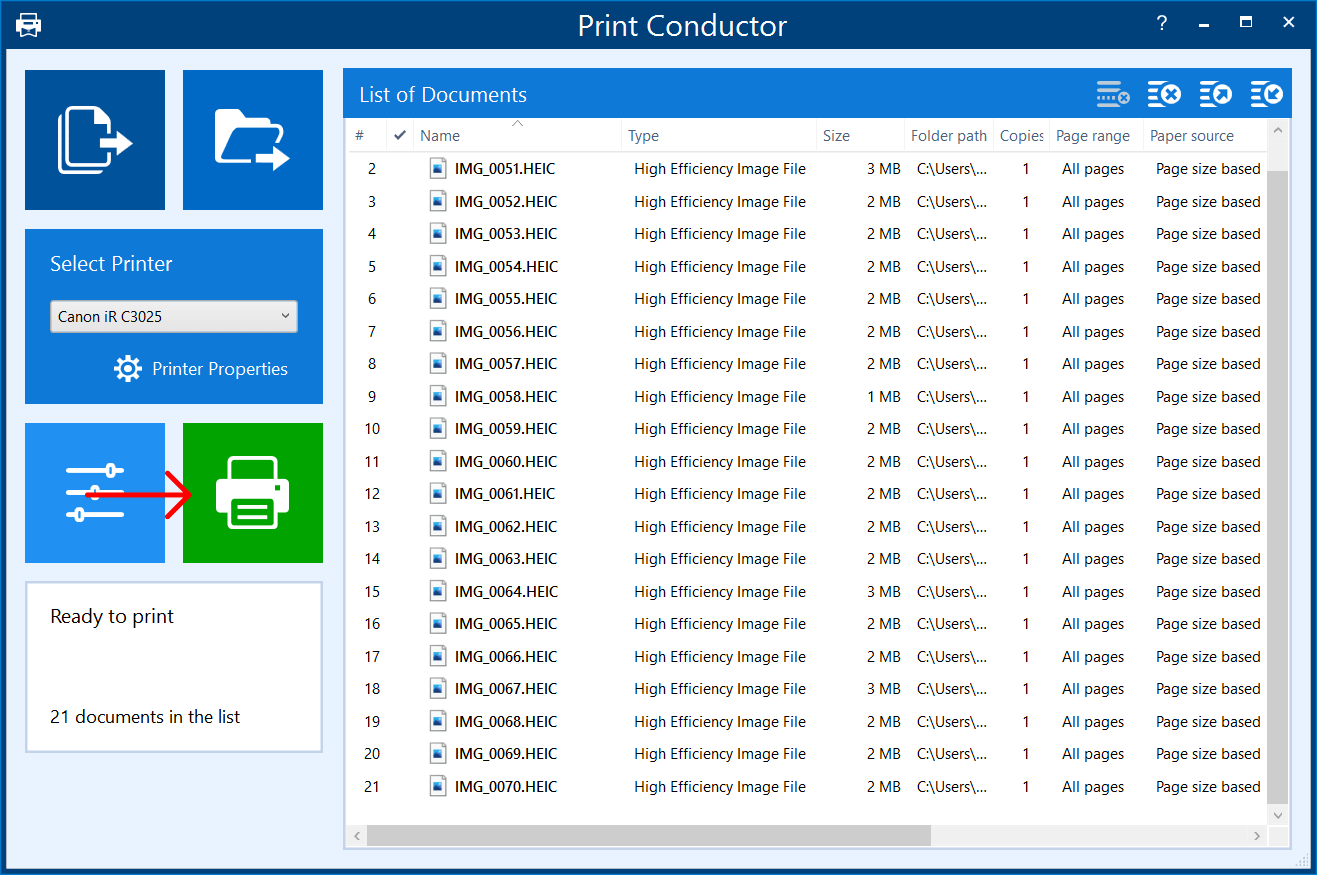 Print HEIC photos in batch mode